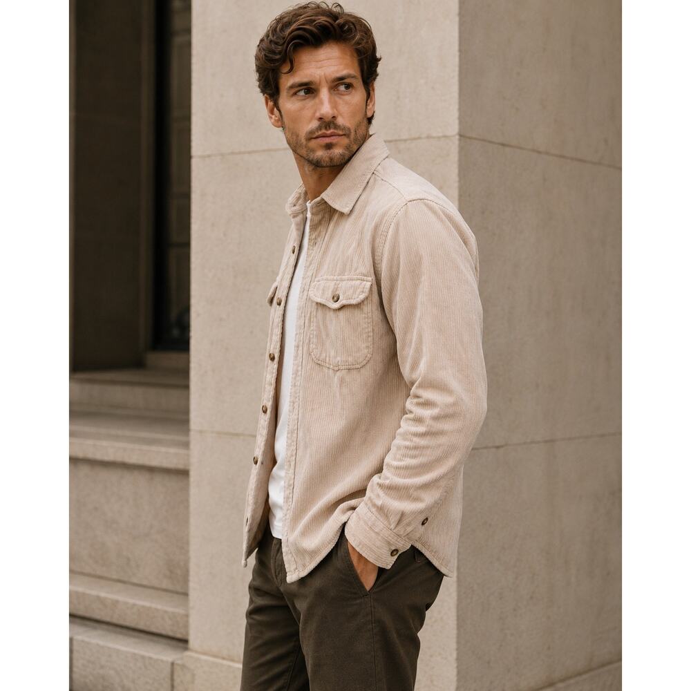 Quiet Luxury Minimalist Corduroy Overshirt REISS Bonucci Mink Cozy Men’s Large - Picture 2 of 10
